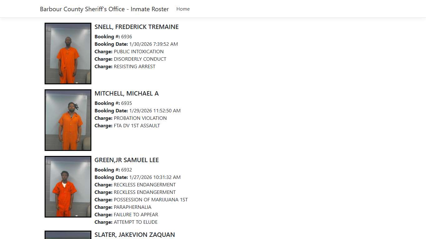 Barbour County Sheriff's Office - Inmate Roster